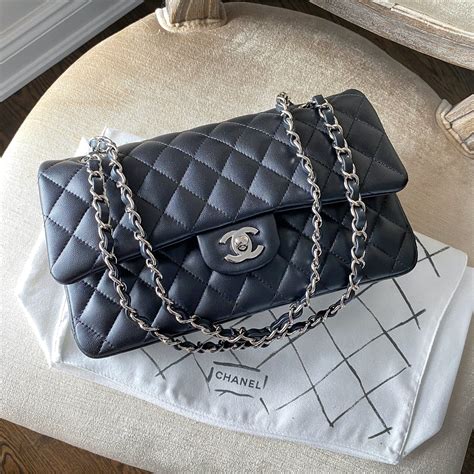 chanel bag black silver